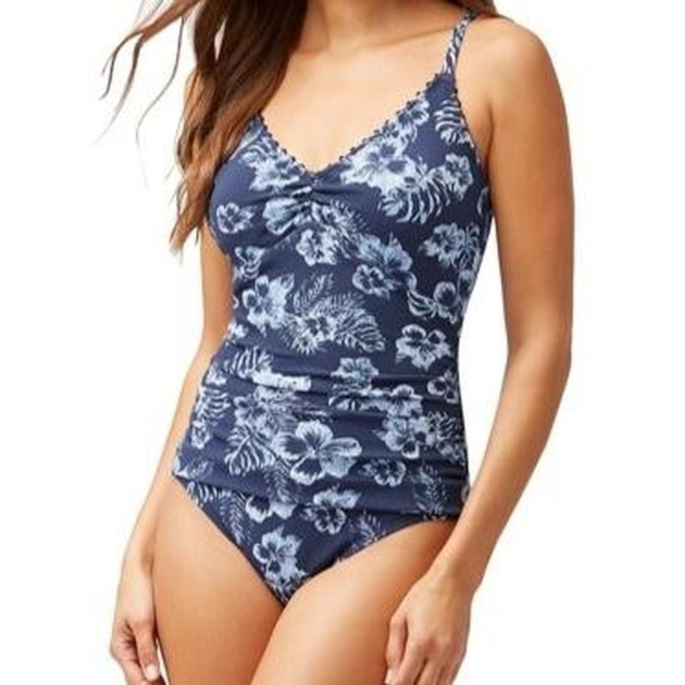 NEW Tommy Bahama One Piece Swimsuit Women's Size 4 Tummy Control Floral Hibiscus